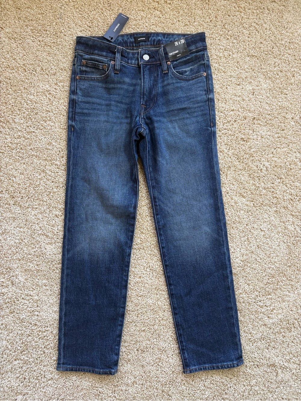 NWT Express Mens Slim Straight Stretch Jeans - Dark Wash 26